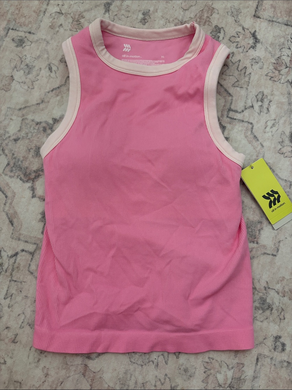 all in motion Bright Pink Ribbed Tank with Pale Pink Trim